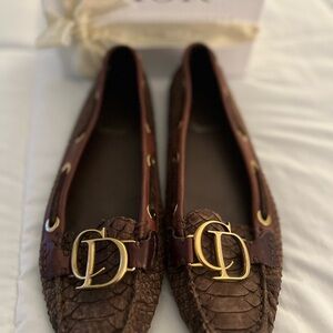 Christian Dior snakeskin driving loafers.